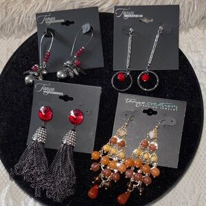 Tanya Creations Women's Red and Brown Beaded Drop Earrings Set - Mixed Styles